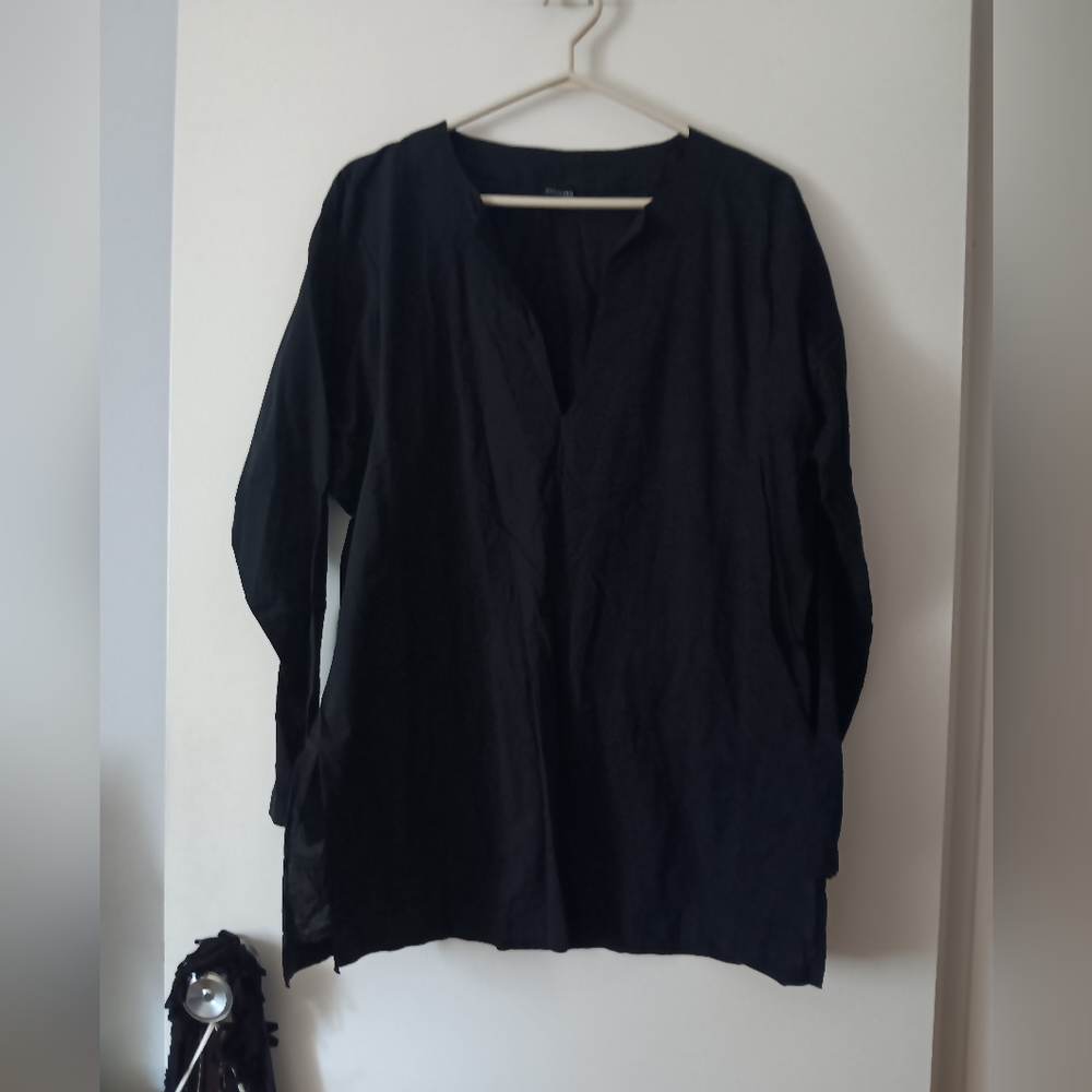 MEG COHEN NYC Black Cotton Poplin V Neck Tunic XL
